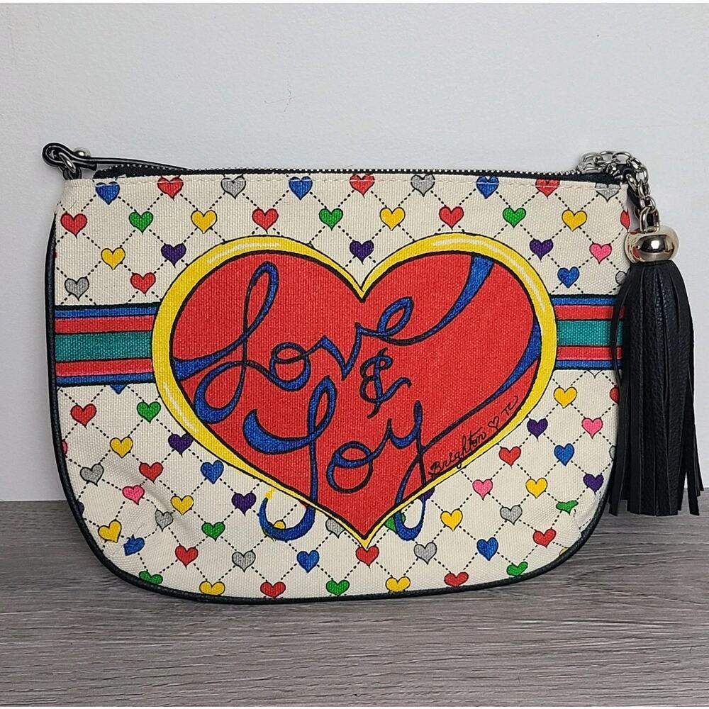 Brighton Love & Joy Canvas Crossbody Bag Multicolor Hearts Bows